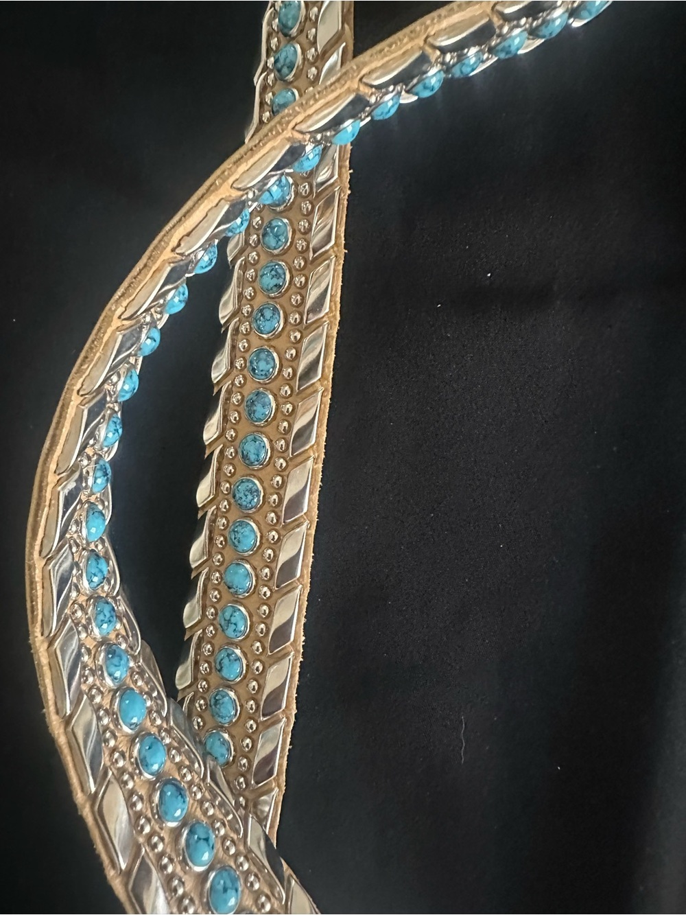 Kippys Tan Belt with Turquoise Stones and Engraved Silver Buckle - Picture 10 of 11